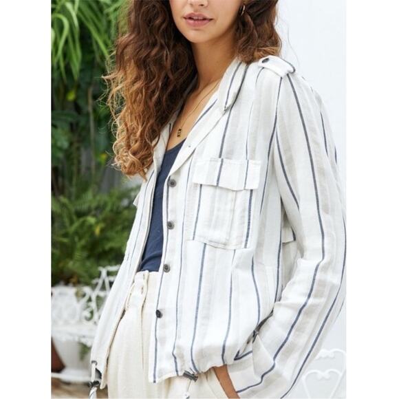 Rails rowen linen jacket in coco stripe lightweight preppy outdoor Sz Medium - Picture 1 of 13